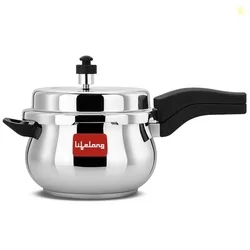 Lifelong Stainless Steel Curve Pressure Cooker 5Liters | Induction & Gas Stove Compatible with Outer Lid, ISI Certified & Lock System | Safe & Durable