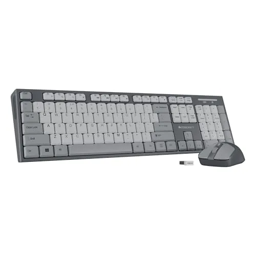 Zebronics Wireless Keyboard & Mouse Combo, 104 UV-Printed Keys, ₹ Key, 12 Multimedia Keys, Retractable Stand, 4 Button Mouse, 1600 DPI, High Precision, USB Nano Receiver (Companion 304, Grey)