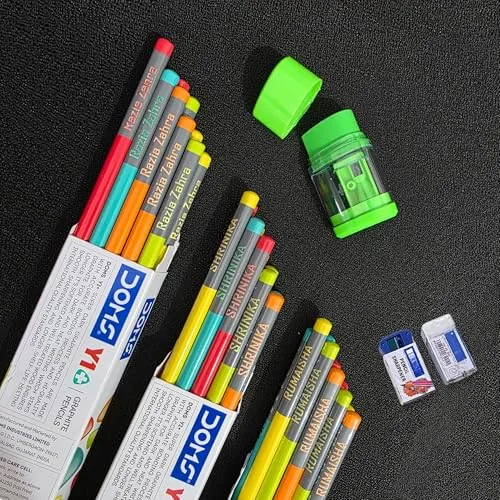 Kidzook Personalized pencils with name | Personalised Name Pencil for Kids with Free Eraser & Sharpener, name engraved HB Pencils | Best For School, Return Gift | Combo Offer (10 Pencil 3 Moq 3 Name)