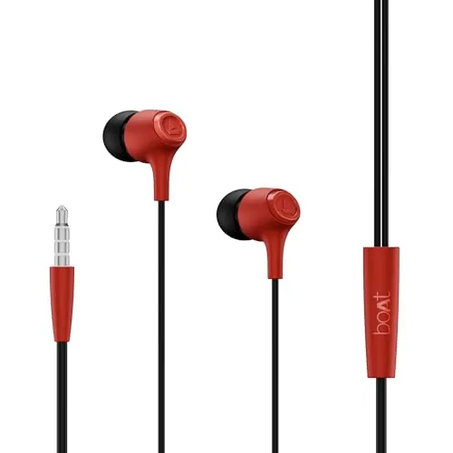 boAt Bassheads 95 Wired in Ear Phones,10Mm Drivers,Signature Sound,in-Line Microphone,Integrated Controls,Snug Fit,Lightweight,Voice Assistant,120Cm Cable & 3.5mm Jack (Raging Red)