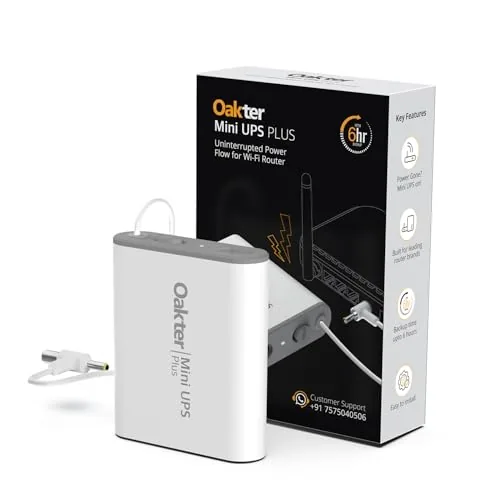 Oakter Mini UPS Plus WiFi Router Broadband Modem | Backup Up to 6 Hours 3x2000 mAh 22.2 Wh| WiFi UPS Power Backup During Power Cuts | UPS Broadband Modem | Current Surge & Deep Discharge Protection