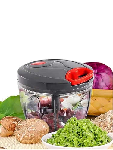 HOMETALES Compact Manual Handy Chopper - 450 ml, Grey & Red Color (with 3 Cutter Blade)