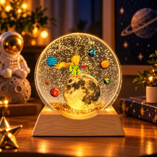 One94Store 3D Acrylic LED Night Light – Warm White & Moon and Stars Design with Durable Plastic Base, Decorative Table Lamp for Bedroom, Living Room, Kids Room, Study & Home Décor Gifting