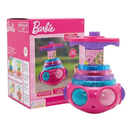 Dizzy Glow Top Barbie - Musical Spinning Top Toy with 360 Degree Rotation, Vibrant Flashing Lights & Sound Effects, Child-Safe Pink Battery Operated Toy for Kids 3+ Years Old