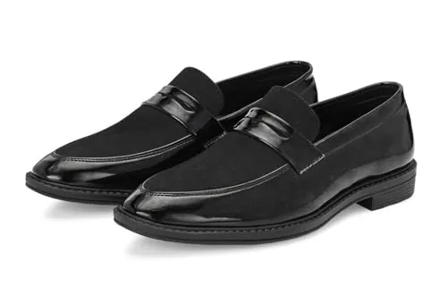 Massari Men's PU Leather Moccasin Formal Shoes SWAT73 Black-7
