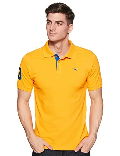 Deniklo Men's Solid Regular Polo Shirt (DK120-M_Amber M)