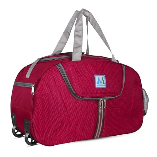 M MEDLER Jerry Duffle Bag | Waterproof Strolley Duffle Bag | 2 Wheel Duffel Bag | Luggage Bag with Adjustable Strap (Red)