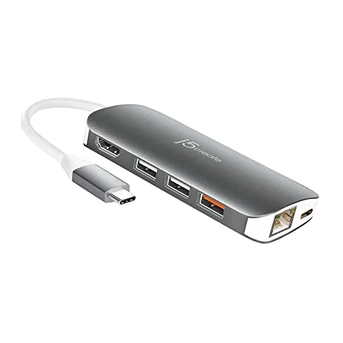 j5create USB-C Multiport Adapter, 7-in-1 USB-C Hub with 4K HDMI, USB 3.0 Ports, SD & microSD Card Reader, 100W Power Delivery, Travel Hub for MacBook Air & Pro, Windows Laptop & USB-C Devices