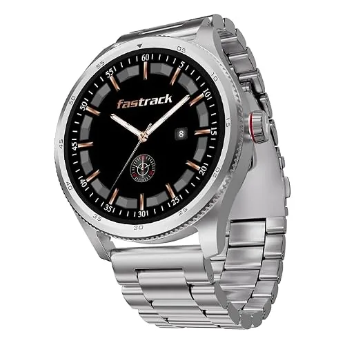 Fastrack Magnus FX1 1.38" Display Metal Case Smart Watch with Single Sync BT Calling, Functional Crown, 100+ Sports Modes, Health Tracking, in-Built Games – Smartwatch for Men (Silver)