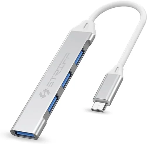 STRIFF 4in1 Ultra Slim Multiport Type C Hub to 1xUSB 3.0 & 3xUSB 2.0 Ports,30cms(1 feet) Cable,DataTransfer Speed Upto 5GBPS,Universally Compatible with All USB,PC,Speaker,Laptop