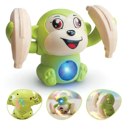 Lifelong Cuppy Dancing Monkey Toy for Babies & Kids with 360° Tumbling, Rolling & Glowing Lights & Music | Non-Toxic, 3 AAA Battery Operated Interactive Toy for Kids 6+ Months & Above (LLCDC02, Green)