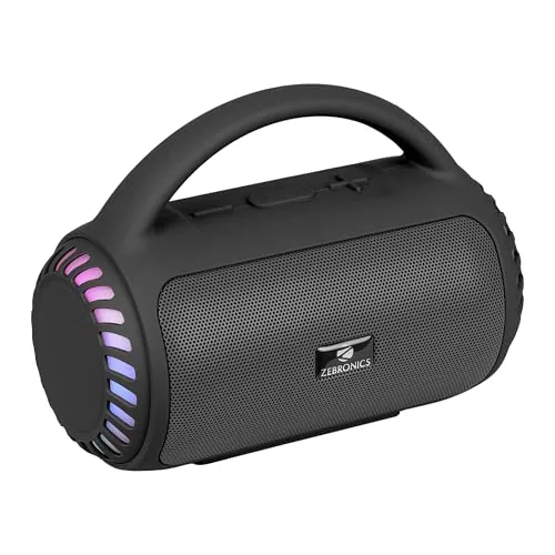 Zebronics Portable Bluetooth Speaker, 8W, Upto 18 Hours Playback, BTv5.3, mSD, TWS, USB, 8 Multi-Color LED Modes, Call Function, Type-C Charge, Deep Bass, Carry Handle (County 5 Plus, Black)