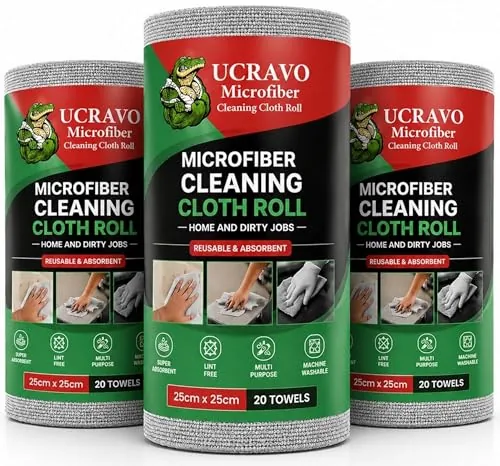 UCRAVO Reusable Kitchen Towel Roll - 6000 Times Washable | Soft & Highly Absorbent Eco Bamboo Wipes | Better Alternative to Dishcloth & Kitchen Tissue Paper Roll | 60 Sheets for Home & Glass Cleaning