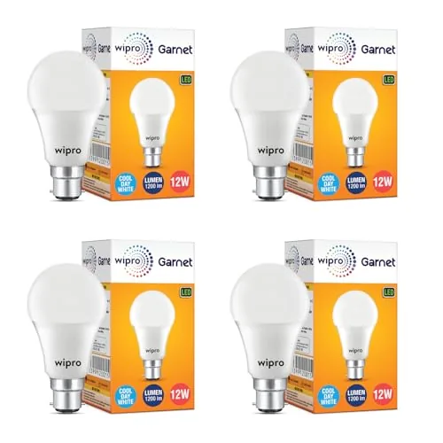 wipro Garnet Base B22 12-Watt LED Bulb (Cool Day Light) - Pack of 4