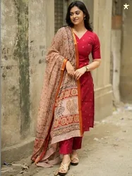 GoSriKi Women Ethnic Motifs Printed Regular Kurta with Trousers & With Dupatta