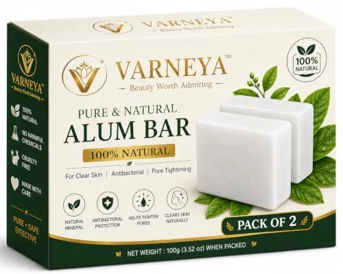VARNEYA Naturals Pure Alum Bar 100g | Potash Alum (Fitkari) | 100% Natural Crystal Alum | Premium Quality | Ideal for Shaving, Skincare & Traditional Use (Pack OF 2)