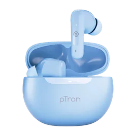 PTron Vibe w/ 50hrs Playtime, Mobile App, Clear Calls, 13mm Drivers, BT5.3 Bluetooth Headset Blue, True Wireless