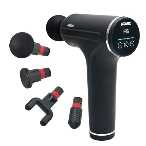 AGARO Galaxy Massager Machine, Handheld Deep Tissue Massage Gun, 4 Heads, 6 Speed, Rechargeable Percussion Massager for Muscle Relief & Relaxation, for Neck, Shoulder, Back, Foot & Full Body, Black