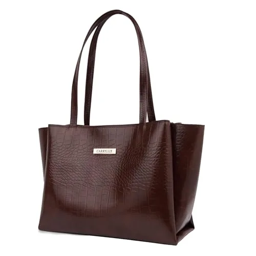 Carrylux Large Capacity Croco Pattern Tote Bags For Womens Big Purses And Handbags Ladies Big Shoulder Bag (Chocolate)