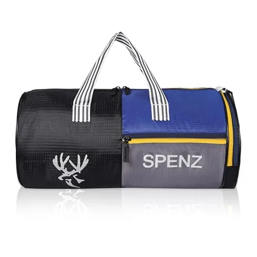 SPENZ Bags Polyester 28L Water Resistant Sports Duffel Gym Bag for Men & Women with Shoe Compartment (Black & Blue)