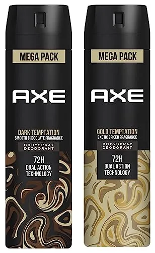AXE Dark Temptation Long Lasting Deodorant Bodyspray For Men 215 ml & AXE Gold Temptation Long Lasting Deodorant Bodyspray For Men 215 ml