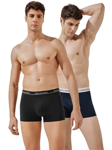 John Players Pack of 2 Solid Cotton Trunks (JPCT20010_Black & Navy Blue_L)