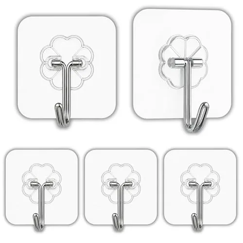 CREDEX Flower Adhesive Wall Hooks - Set of 5 Self Adhesive Hooks for Kitchen, Bathroom and Bedroom, No Drilling