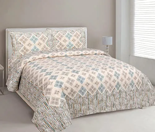 Mafatlal Jaipuri King Cotton Bedsheet Set | 144 TC | 90 x 108 Inches | Traditional Print | Comfortable & Durable | 2 Pillow Covers |Dutch White