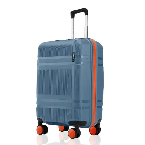 HRX Helium Cabin Size Blue Polypropylene Hard Shell Suitcase - Premium Travel Trolley Bag with 8 Spinner Wheels, Number Lock & Water Resistant Body