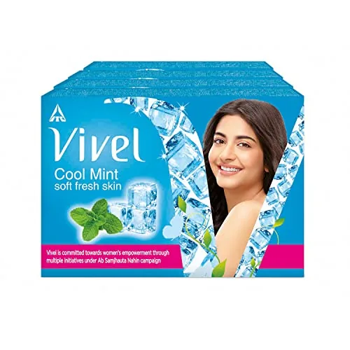 Vivel Cool Mint, Soft Fresh Skin Soap, 600g (150g - Pack of 4), Soap for Women & Men for Soft, Glowing & Moisurised Skin, All Skin Types