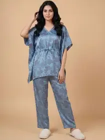 Zivame Satin Print Kaftan Lounge Set