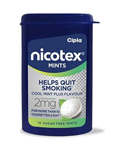 Cipla Nicotex Mints | Nicotine 2mg Lozenges (120 Pcs)| Helps Quit Smoking | Sugar Free | Cool Mint Plus Flavour (10 * 12 Pcs)