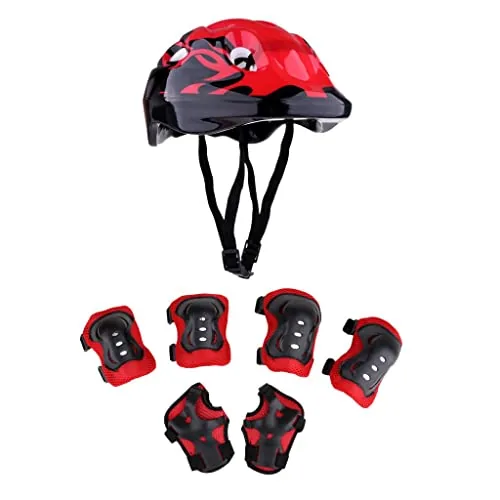 BNF 7 Pieces Kids Bicycle Roller Skating Helmet Knee Elbow Wrist Pads Set red | Sporting Goods | Outdoor Sports | Skateboarding & Longboarding | Clothing, Shoes & Accessories | Protective Gear