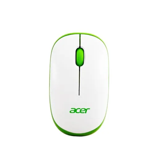 acer Flow Wireless Mouse | 1600 DPI Optical Sensor | 2.4GHz Wireless with USB Nano Receiver | Ergonomic Lightweight Design | Smooth Tracking for Laptop, PC & Mac – White/Green