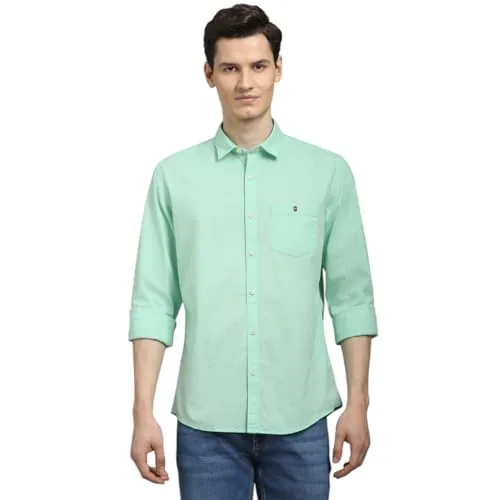 Louis Philippe Men Cotton Solid Slim Fit Shirt (LRSFNSLBF66707_Green, 40