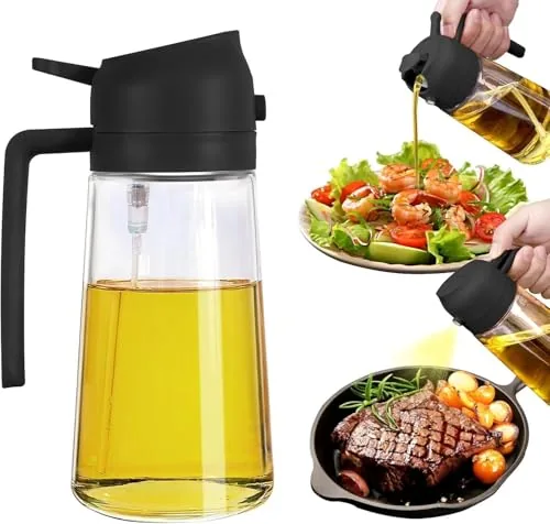 SITOVI 2-in-1 Glass Oil Sprayer and Dispenser Bottle – 500ml Capacity | Multi color Lid | Refillable Kitchen Tool for Cooking, Frying, BBQ, Salad, Baking | Olive Oil & Vinegar Spray Bottle