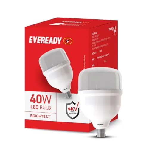 EVEREADY 40W LED Hammer Bulb, B22 Base, Cool Day Light (6500K) | High Lumens, Energy Efficient, 4KV Surge Protection, Mercury-Free, B22 Base