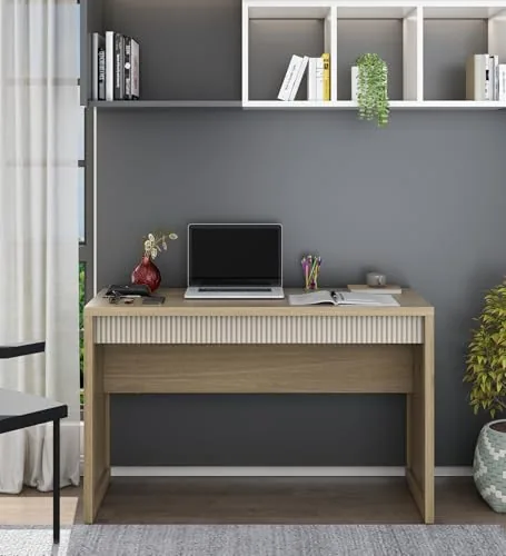 Spacewood Study Table | 3 Year Warranty | Note 120 |Study Desk, Office Table, Study Table for Adults | Engineered Wood |Santana Oak & Bamboo Flute