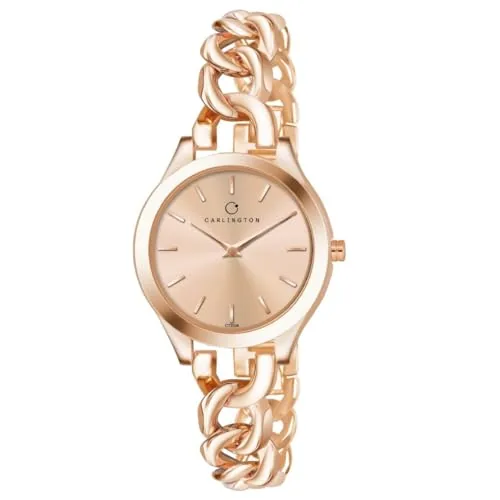 Carlington Iconic Analog Watches for Women with Premium Stainless Steel Link Chain Strap - CT 2036